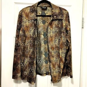 ⭐️2/$30⭐️ Snakeskin print, shiny sequinned blouse with zipper closure, size XL